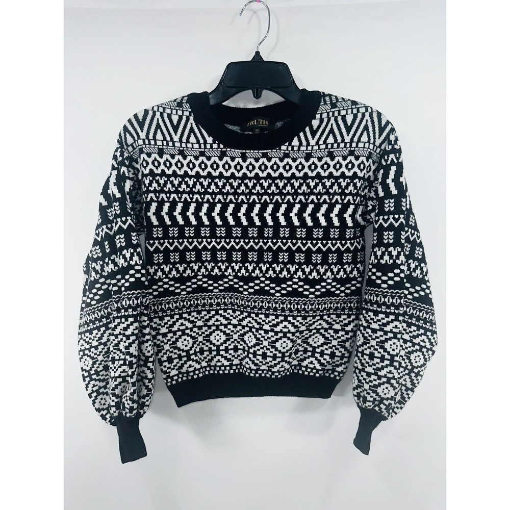 Truth By Republican Sweater Sz XS Black White Long Sleeve Women's Pullover